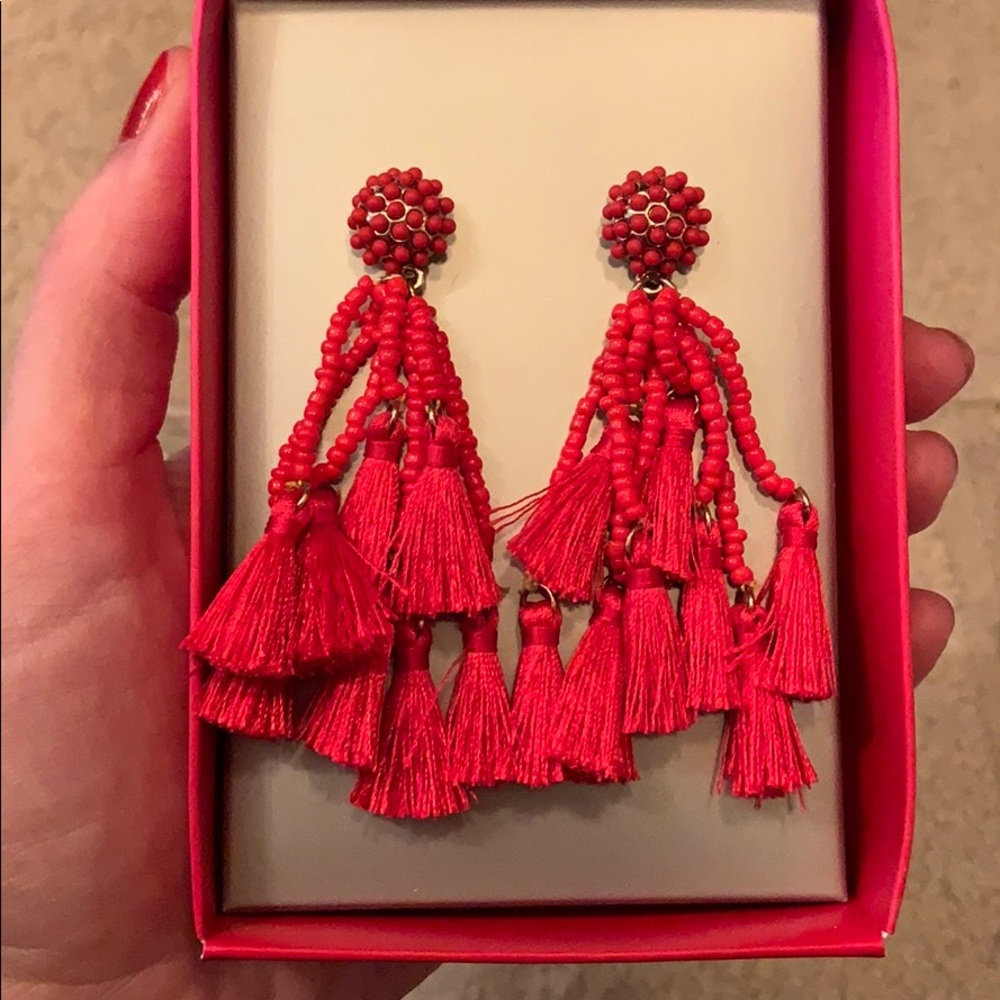 New in box Baublebar Red bead&tassel drop earrings